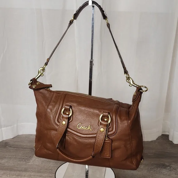 COACH Ashley Madison English Tan Convertible Leather Satchel - Picture 3 of 14